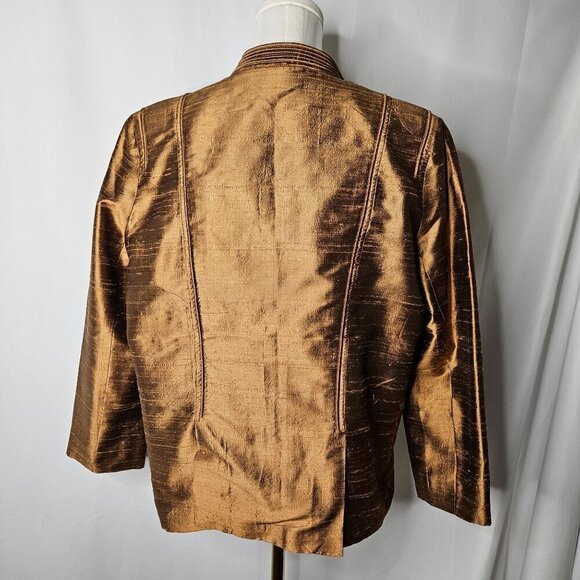 Jami's Contemporary Silk Jacket Medium Open Front Brown Designer Elegant Luxury - Picture 4 of 9